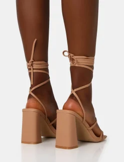 Public Desire Natty Wide Fit Pu Lace Up Square Toe Mid Block Heels | Women Wide Fit Heels