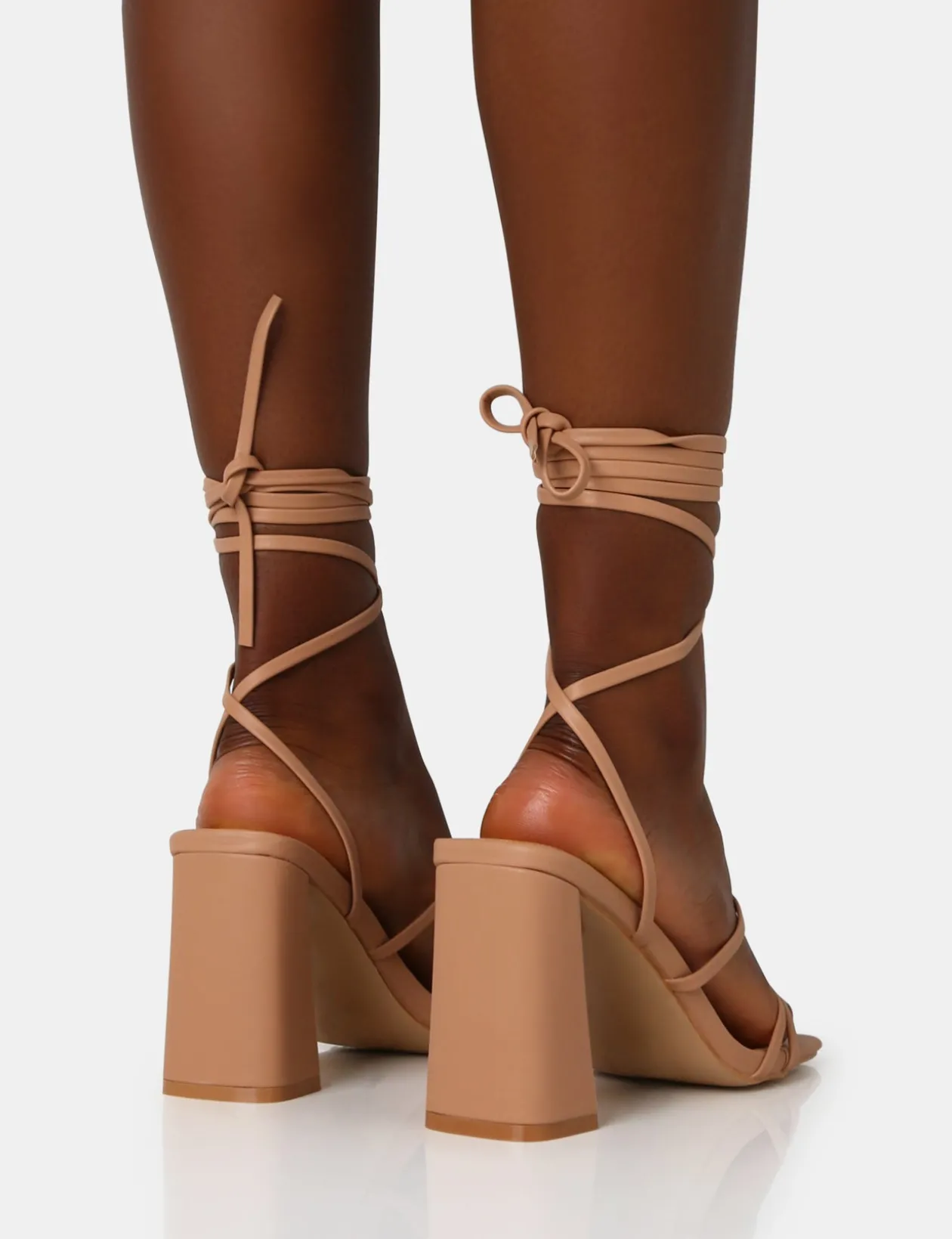 Public Desire Natty Wide Fit Pu Lace Up Square Toe Mid Block Heels | Women Wide Fit Heels