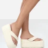 Public Desire Nell Ecru Terry Towelling Platform Wedge Flip Flop Sandals | Women Festival Sandals