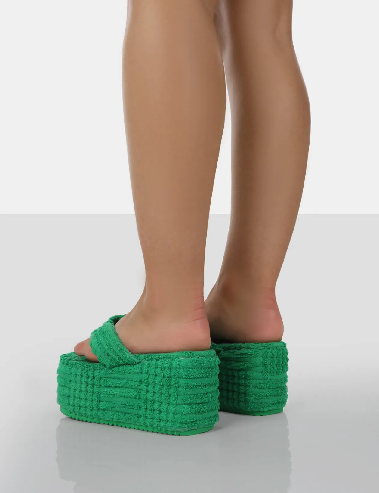 Public Desire Nell Green Terry Towelling Platform Wedge Flip Flop Sandals | Women Festival Sandals