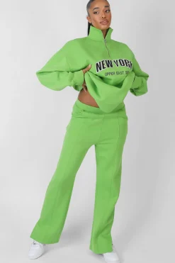 Public Desire New York Split Hem Straight Joggers Green | Women Jogger & Leggings