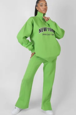 Public Desire New York Split Hem Straight Joggers Green | Women Jogger & Leggings