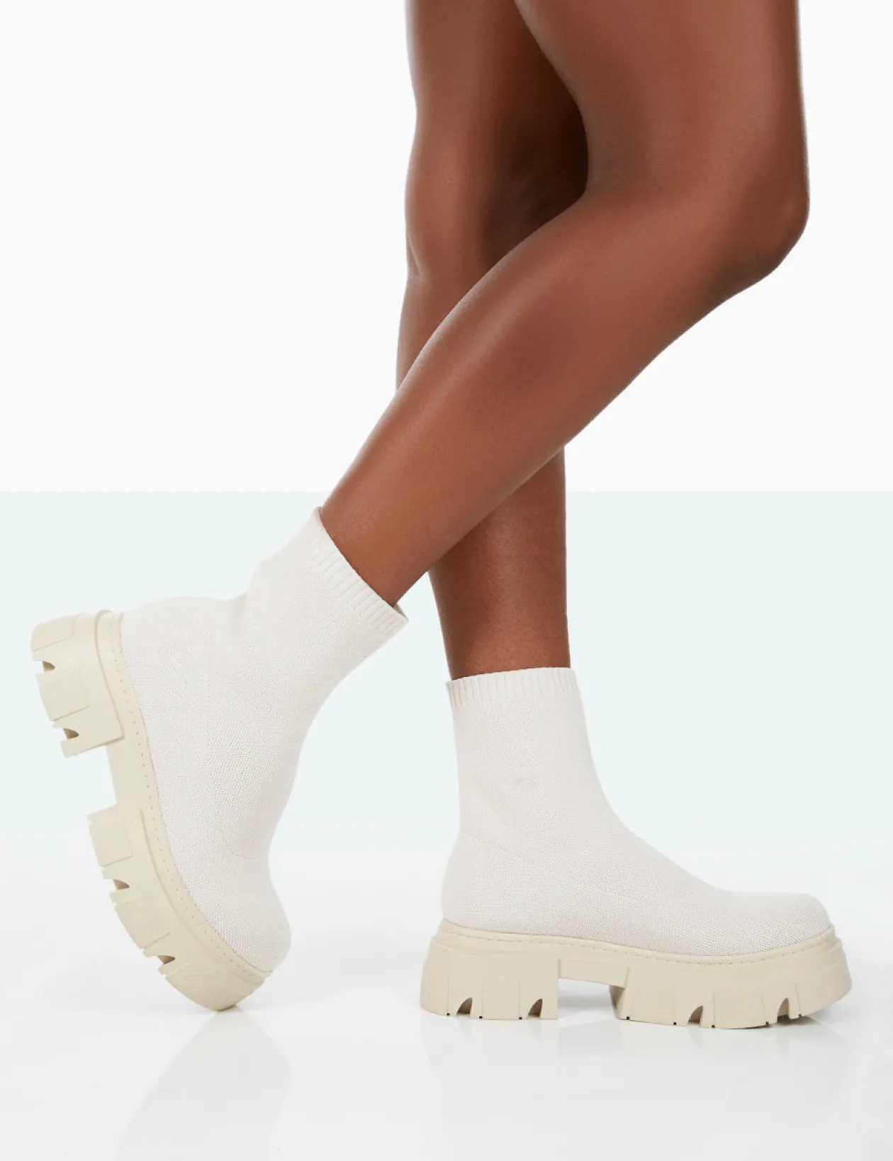 Public Desire Nola Knit Platform Chunky Sole Ankle Boots | Women Chunky Boots
