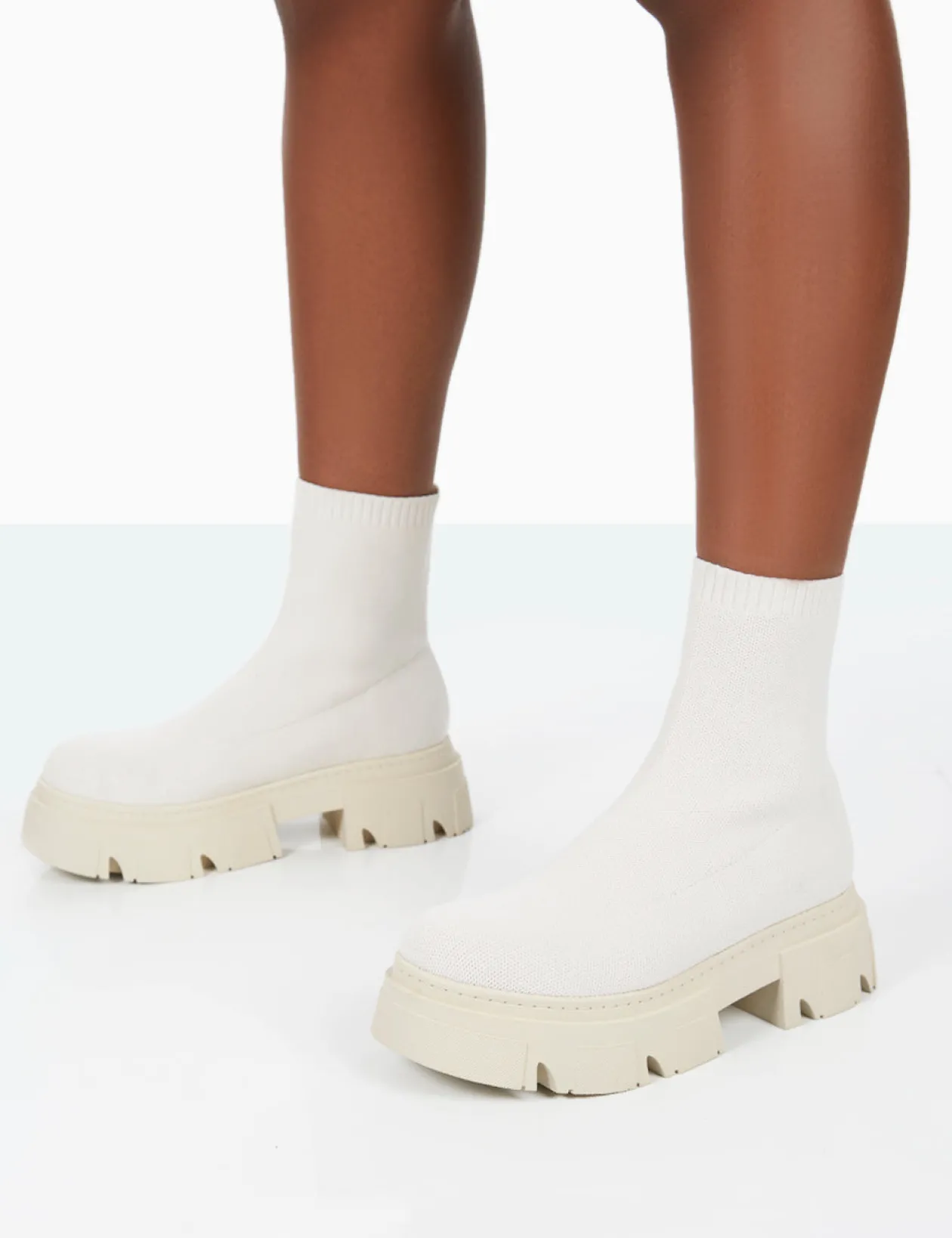 Public Desire Nola Knit Platform Chunky Sole Ankle Boots | Women Chunky Boots