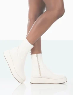 Public Desire Not Okay Pu Chunky Sole Platform Sock Ankle Boots | Women Flat Boots