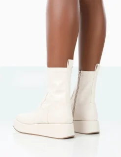 Public Desire Not Okay Pu Chunky Sole Platform Sock Ankle Boots | Women Flat Boots