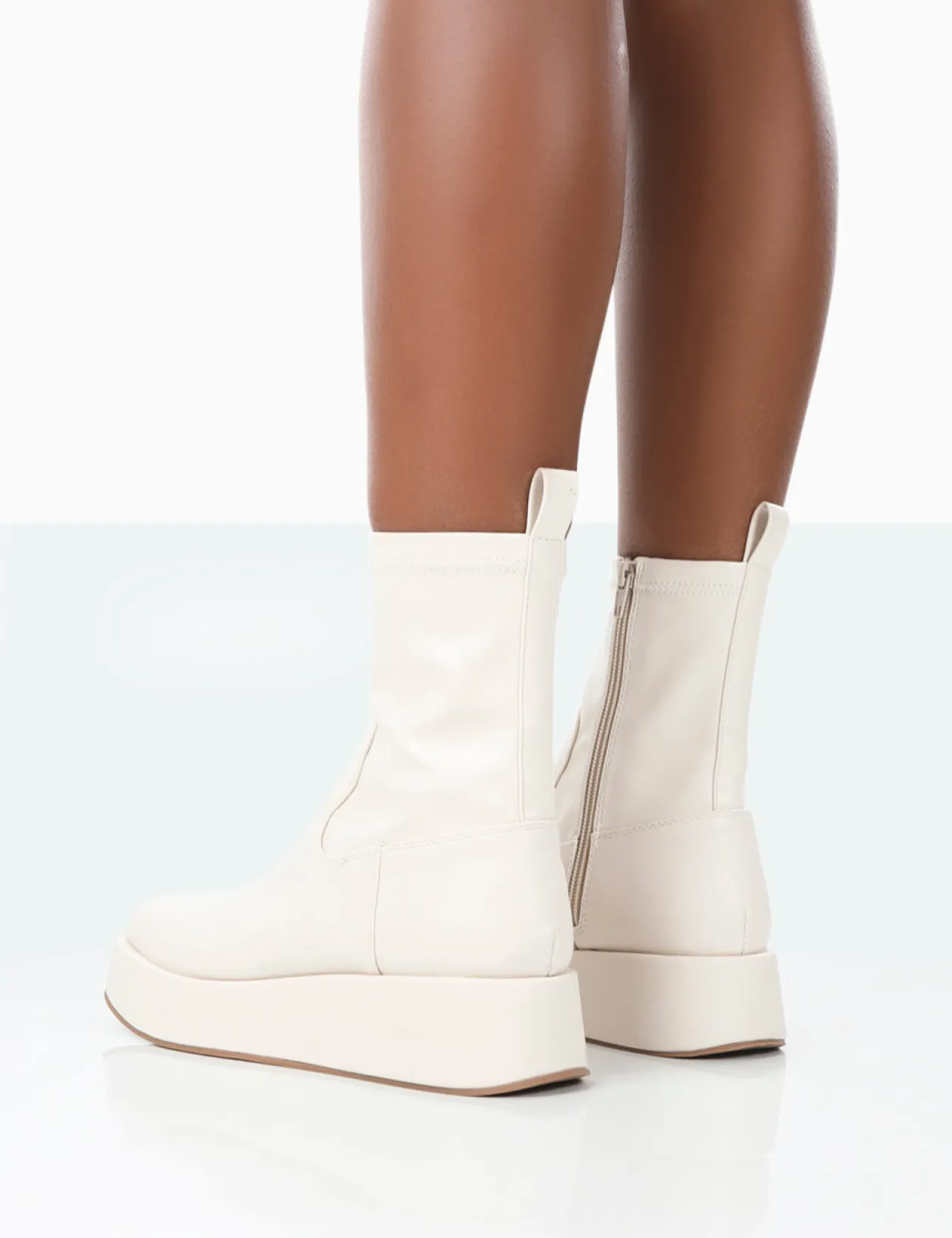 Public Desire Not Okay Pu Chunky Sole Platform Sock Ankle Boots | Women Flat Boots