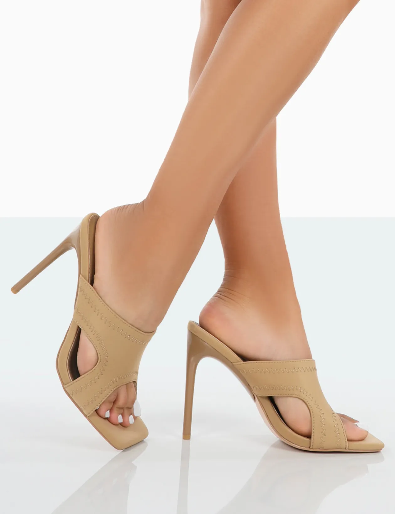 Public Desire Novee Lycra Cut Out Heeled Mules | Women Heeled Mules