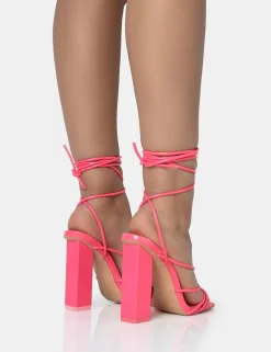 Public Desire Nyla Patent Strappy Lace Up Square Toe Block Heels | Women Square Toe Heels