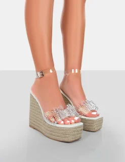Public Desire Ocean Beach Patent Bow Platform Wedge Heels | Women Wedges