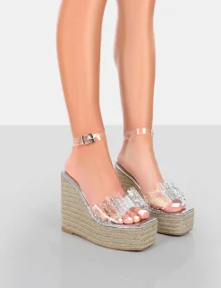 Public Desire Ocean Beach Patent Bow Platform Wedge Heels | Women Wedges