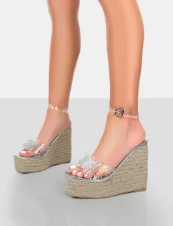 Public Desire Ocean Beach Patent Bow Platform Wedge Heels | Women Wedges