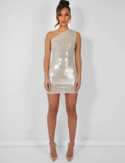 Public Desire One Shoulder Ruched Metallic Mini Dress | Women Dresses