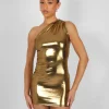 Public Desire One Shoulder Ruched Metallic Mini Dress | Women Dresses