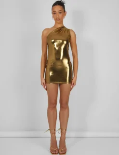 Public Desire One Shoulder Ruched Metallic Mini Dress | Women Dresses