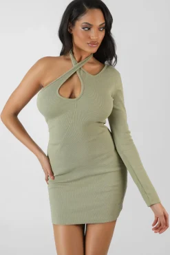 Public Desire One Sleeve Cross Strap Asymmetric Mini Dress | Women Dresses
