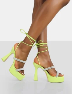 Public Desire Opal Sparkly Diamante Lace Up Platform Heels | Women Platform Heels