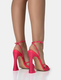 Public Desire Opulence Hot Pu Diamante Strappy Square Toe Flared Block Heels | Women Square Toe Heels