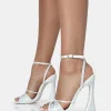 Public Desire Opulence Pu Diamante Strappy Square Toe Flared Block Heels | Women Square Toe Heels