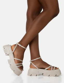 Public Desire Orbit Diamante Strappy Chunky Platform Sole Sandals | Women Chunky Sandals