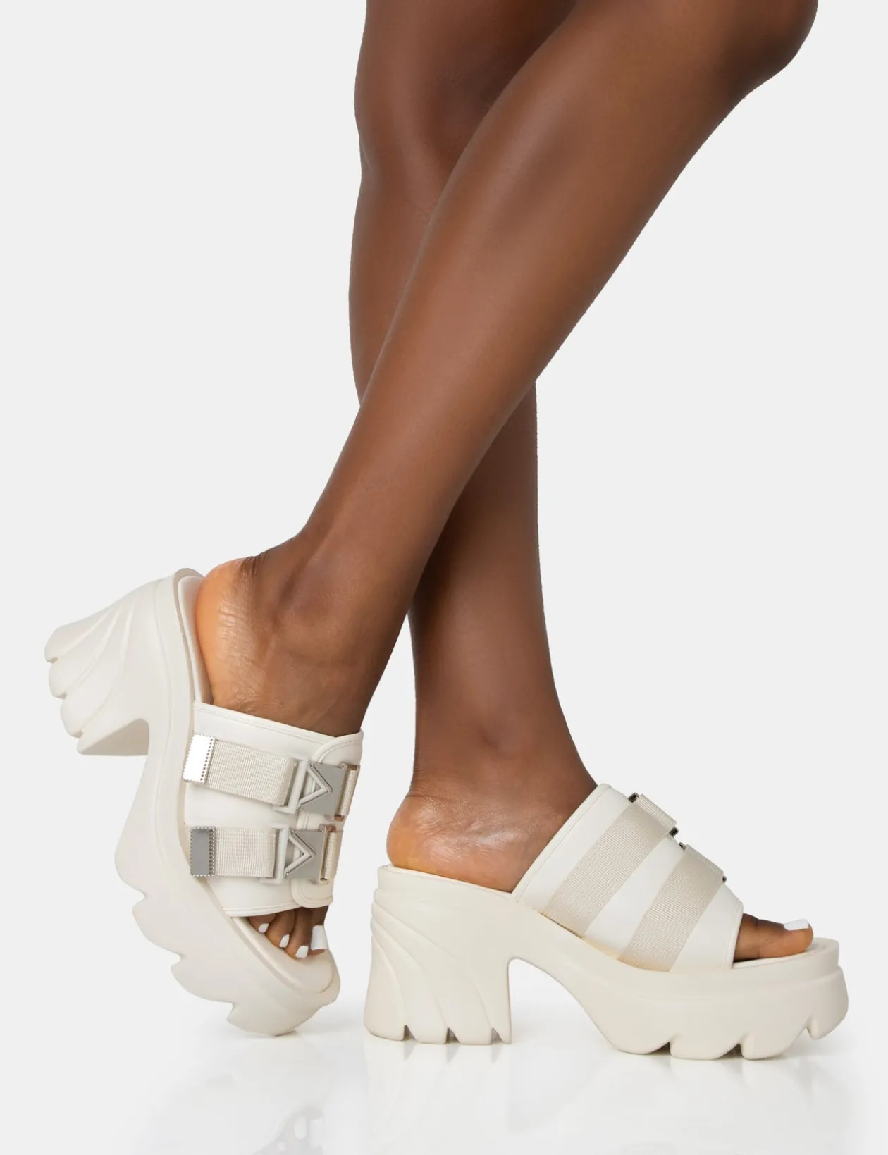 Public Desire Oslo Buckle Mule Platform Mid Heel Sandals | Women Flatforms
