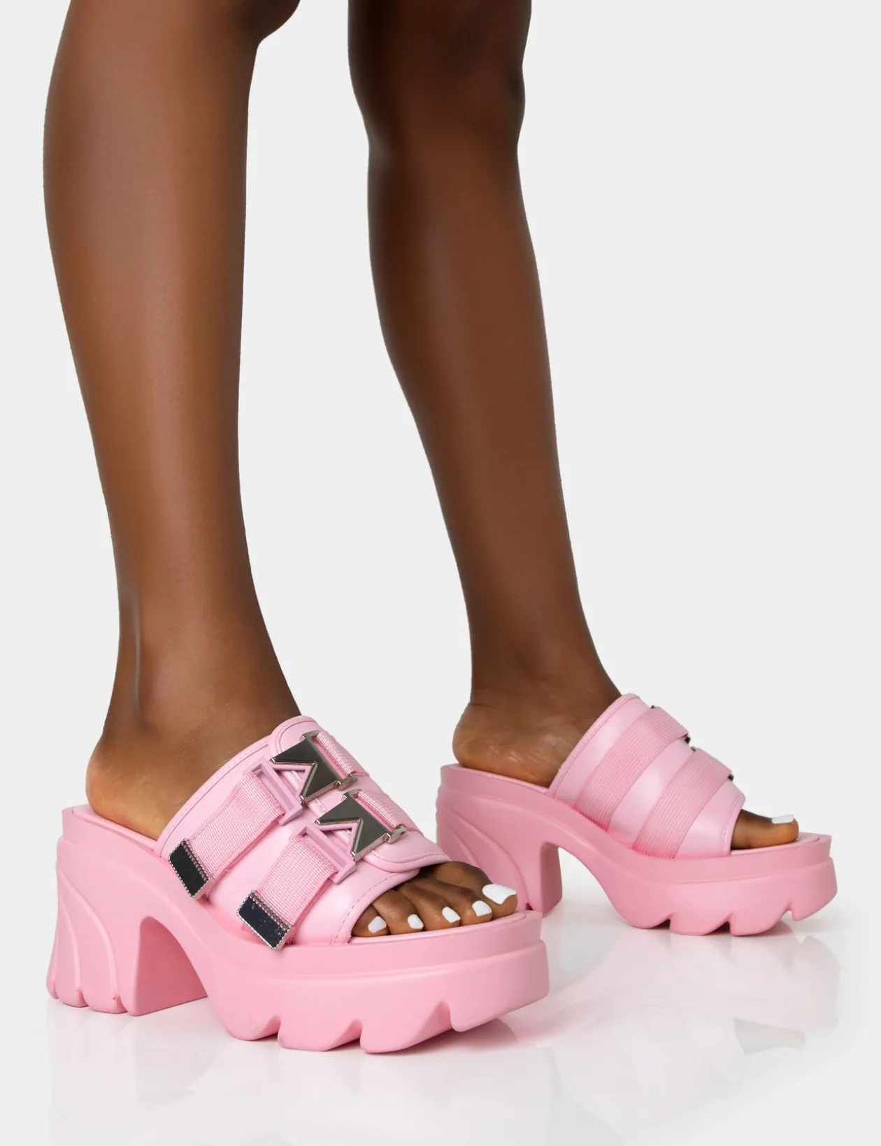 Public Desire Oslo Buckle Mule Platform Mid Heel Sandals | Women Flatforms