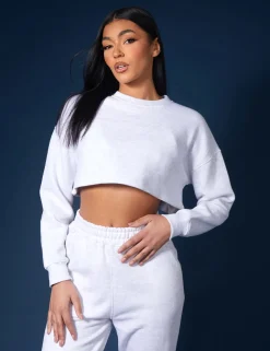 Public Desire Oversized Cropped Sweat Marl | Women Sweatshirt & Hoodies