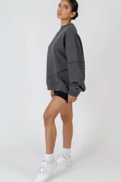 Public Desire Oversized Exposed Seam Detail Sweatshirt Dark Grey | Women Sweatshirt & Hoodies