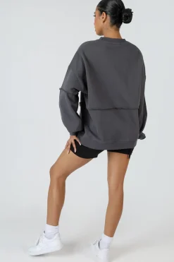 Public Desire Oversized Exposed Seam Detail Sweatshirt Dark Grey | Women Sweatshirt & Hoodies