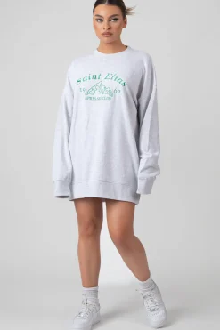 Public Desire Oversized Graphic Sweater Dress Grey | Women Sweatshirt & Hoodies