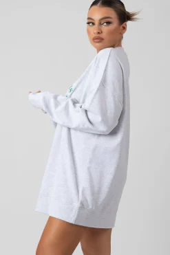 Public Desire Oversized Graphic Sweater Dress Grey | Women Sweatshirt & Hoodies