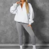 Public Desire Oversized Half Zip Pullover Pocket Front Sweatshirt Oatmeal Marl | Women Curve