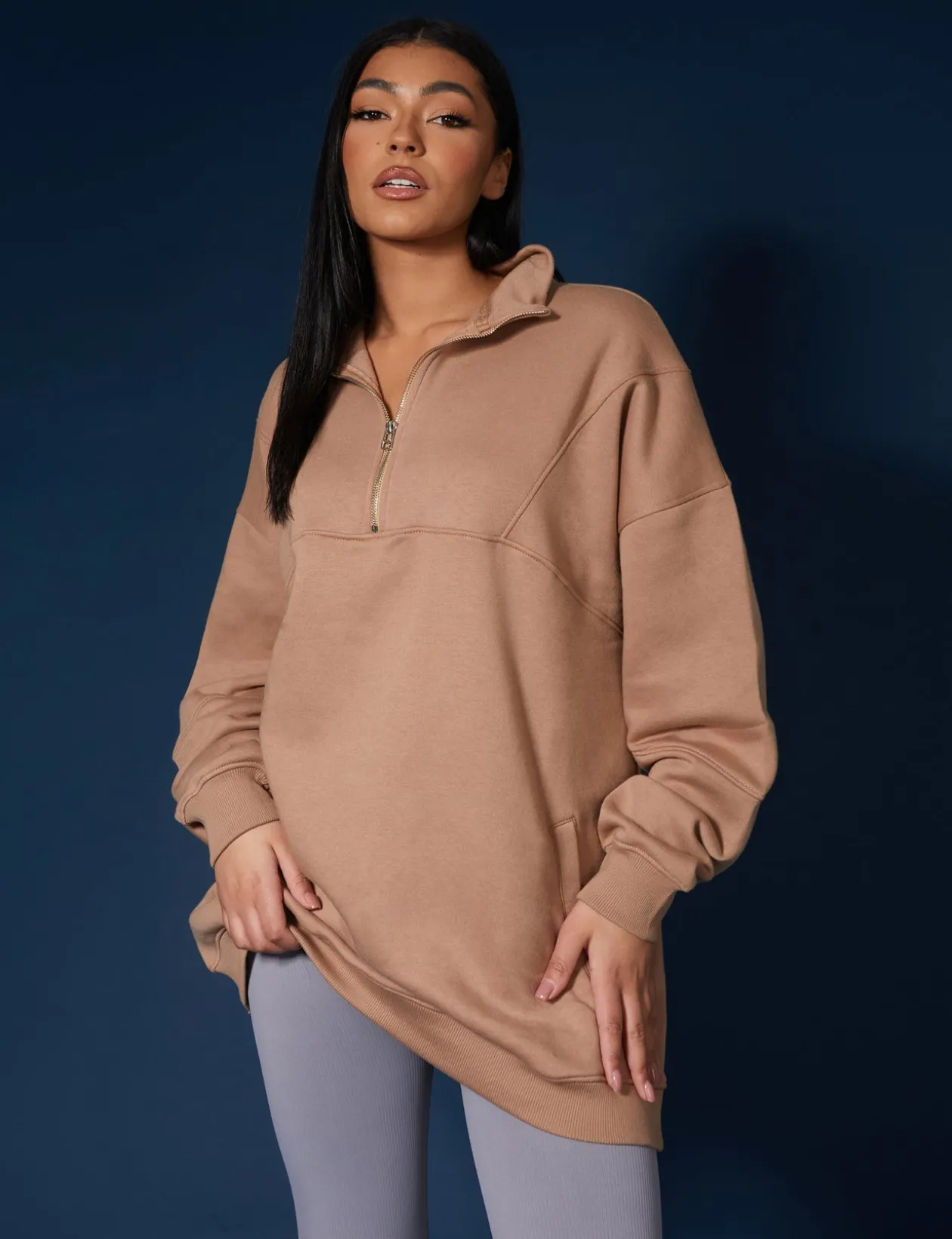 Public Desire Oversized Half Zip Pullover Sweat Dress | Women Dresses