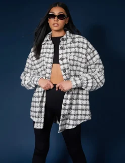 Public Desire Oversized Houndstooth Shacket | Women Outerwear & Jackets