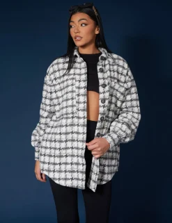 Public Desire Oversized Houndstooth Shacket | Women Outerwear & Jackets
