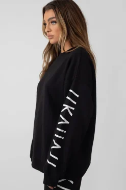 Public Desire Oversized Kaiia Branded Slogan Sleeve Sweat | Women Sweatshirt & Hoodies