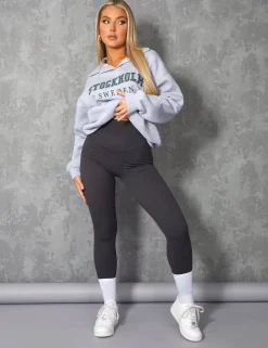 Public Desire Oversized Stockholm Slogan Rugby Sweatshirt Grey Marl | Women Curve