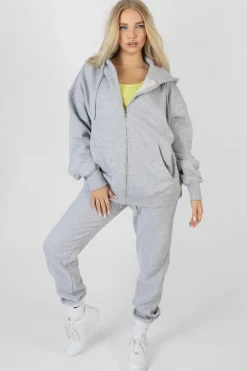 Public Desire Oversized Zip Through Hoodie Grey | Women Sweatshirt & Hoodies