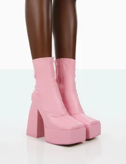 Public Desire Own Thing Wide Fit Pu Chunky Square Toe Platform Heel Block Ankle Boots | Women Wide Fit Ankle Boots