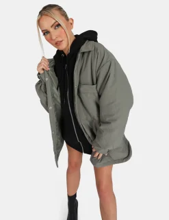 Public Desire Padded Oversized Shacket Slate | Women Outerwear & Jackets
