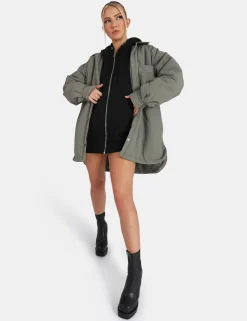 Public Desire Padded Oversized Shacket Slate | Women Outerwear & Jackets