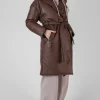 Public Desire Padded Pu Trench Chocolate | Women Outerwear & Jackets