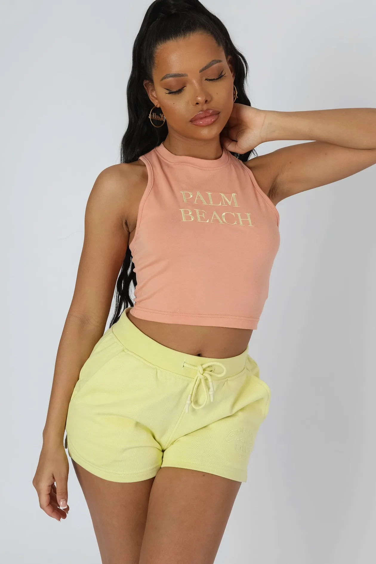 Public Desire Palm Beach Embroidered Racer Crop Top | Women Tops