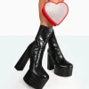 Public Desire Parker Patent Croc Platform Rounded Pointed Toe Block Heeled Ankle Boots | Women Heeled Boots