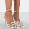 Public Desire Pearl Bow Clear Perspex Wrap Around Party Pointed Toe Stiletto Court Heels | Women Court Heels