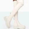 Public Desire Pheonixe Pu Chunky Sole Round Toe Over The Knee Boots | Women Chunky Boots