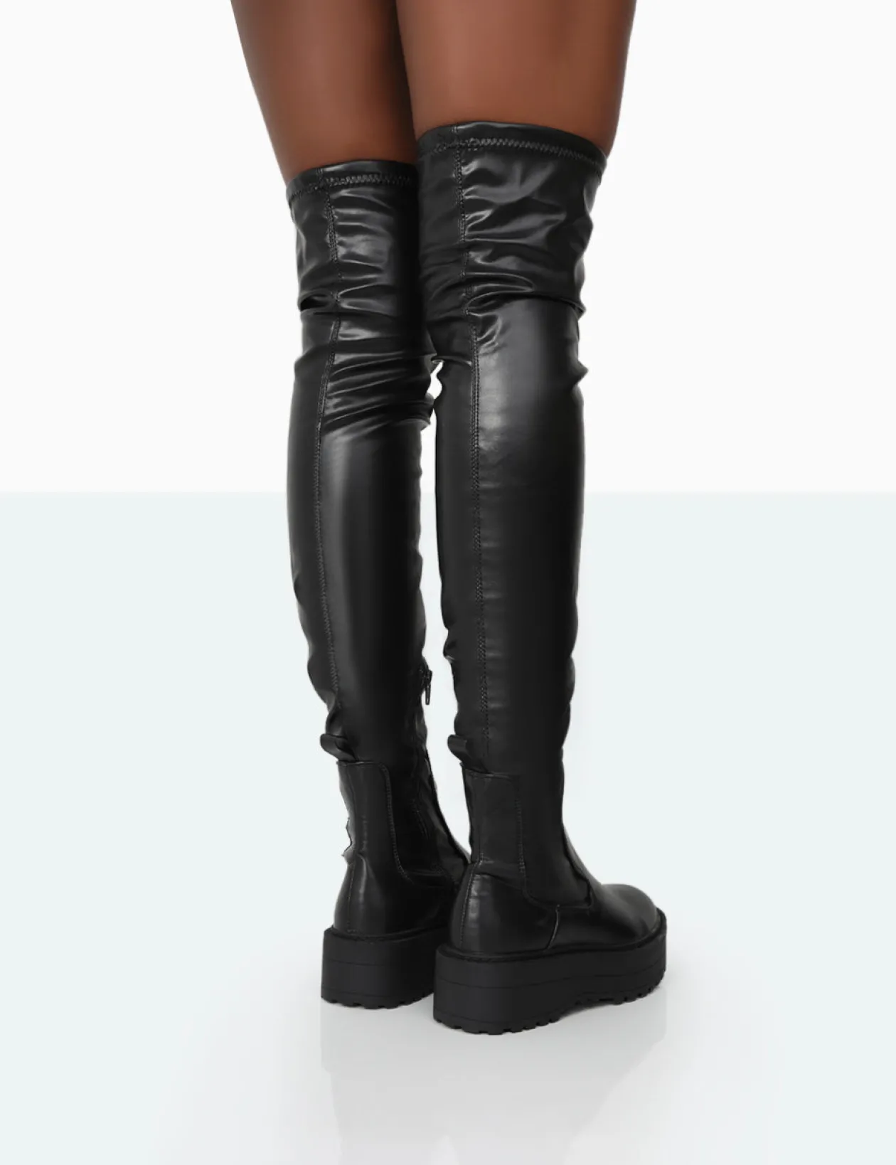 Public Desire Pheonixe Pu Chunky Sole Round Toe Over The Knee Boots | Women Chunky Boots