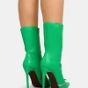 Public Desire Pitstop Green Pu Zip Detail Pointed Toe Stiletto Heel Ankle Boots | Women Heeled Boots