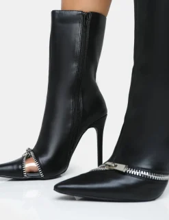 Public Desire Pitstop Pu Zip Detail Pointed Toe Stiletto Heel Ankle Boots | Women Heeled Boots
