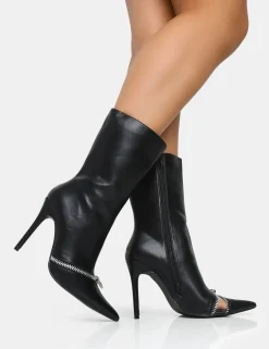Public Desire Pitstop Pu Zip Detail Pointed Toe Stiletto Heel Ankle Boots | Women Heeled Boots